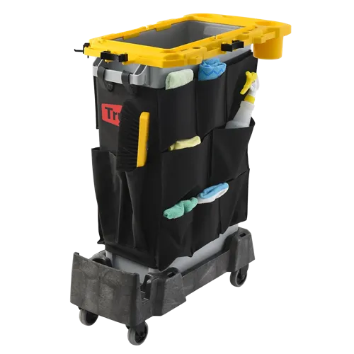 Slim Janitorial Cart, Rim Caddy+Dolly+Caddy Bag